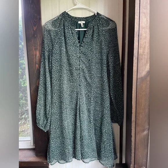 joie green dress Joie Puff Sleeve Shirred Dress Abstract Print Green